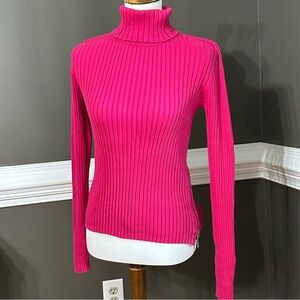 Tommy Hilfiger Ribbed Turtleneck Sweater - Hot Pink with zipper detail